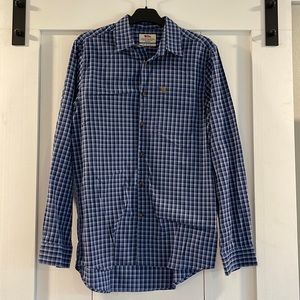 Fjallraven Navy Patterned Shirt with Leather Logo